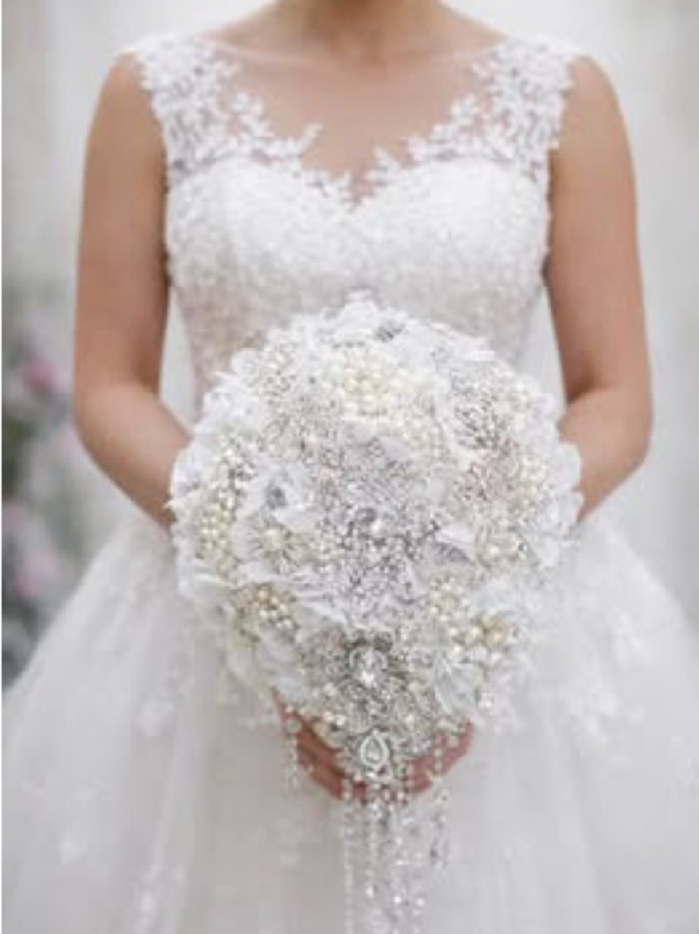 New - White Bridal / Wedding Rhinestone Flower Brooch Bouquet / Keepsake